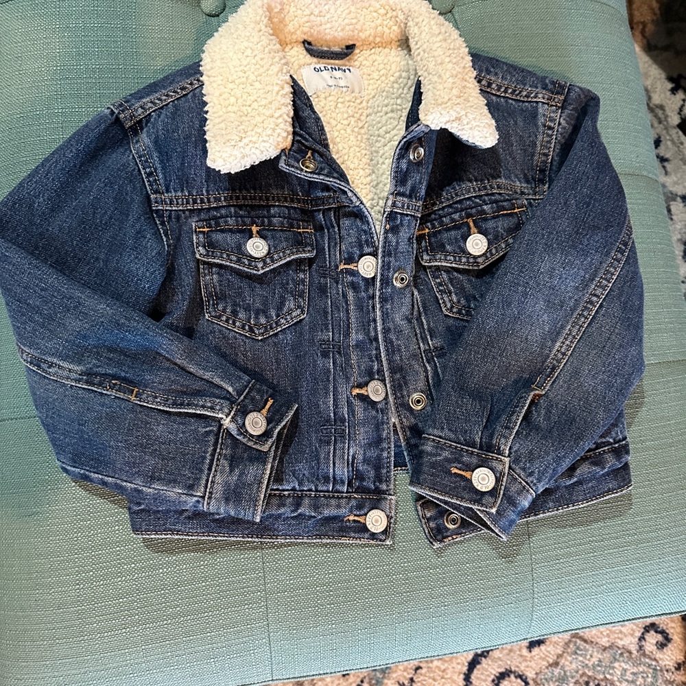 Old Navy Dark Blue Jean Jacket lined with Cream Sherpa!